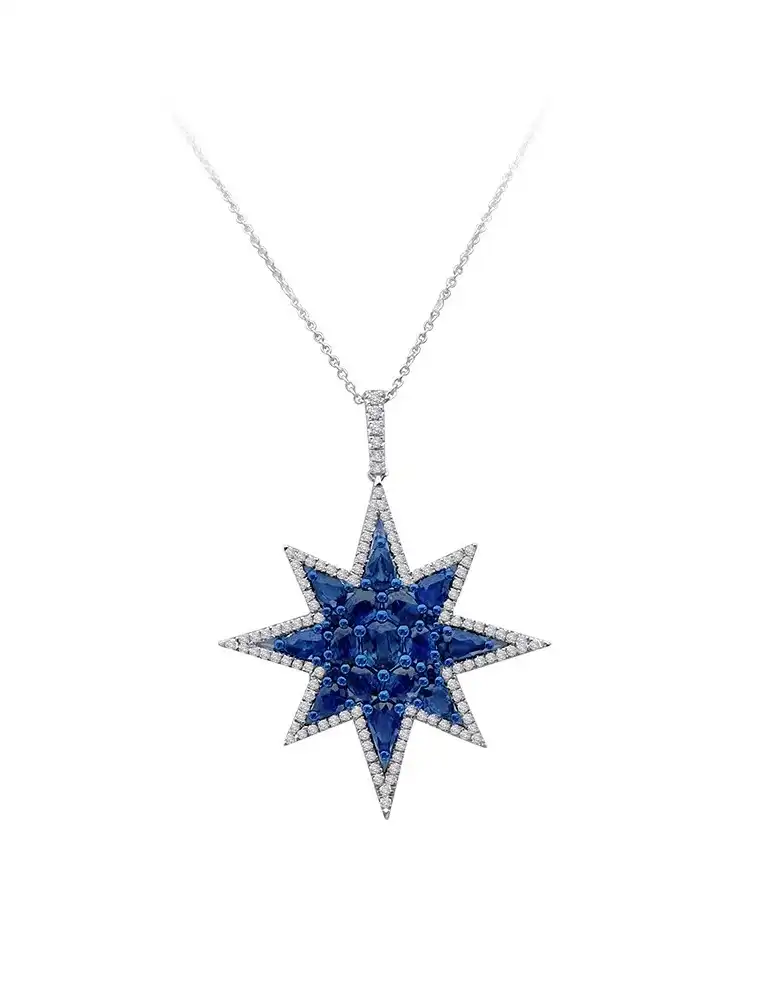 Blue Sapphire And Diamond Star Pendant