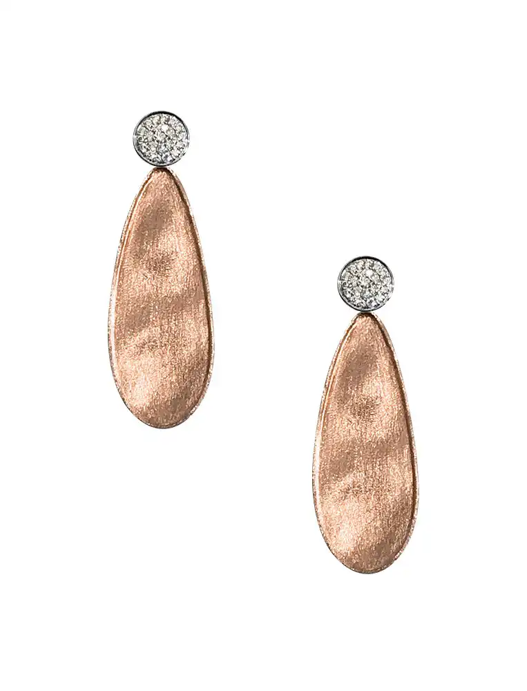 Brushed Gold And Diamond Drop Earrings