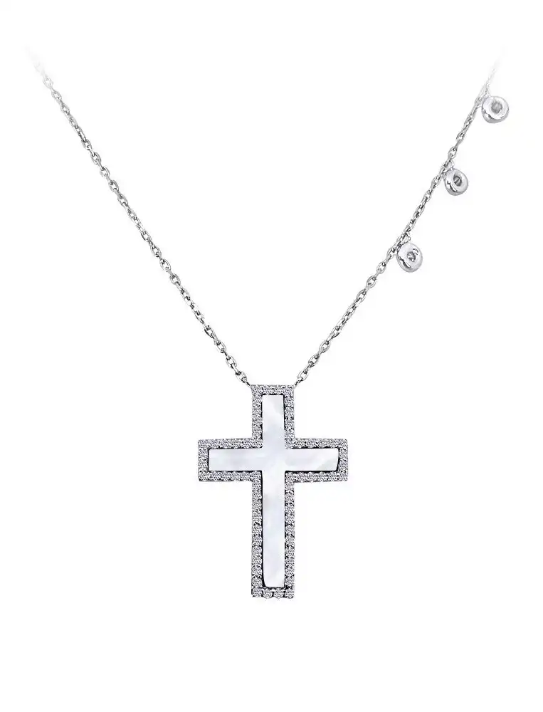 Diamond And Mother Of Pearl Cross Necklace