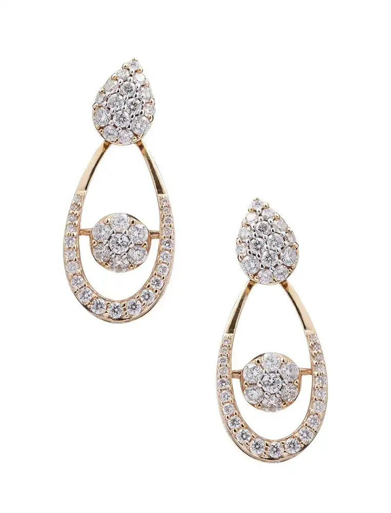 Diamond And Rose Gold Elliptical Earrings