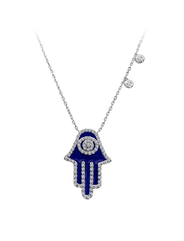 Diamond Hamsa Detail Charm Necklace