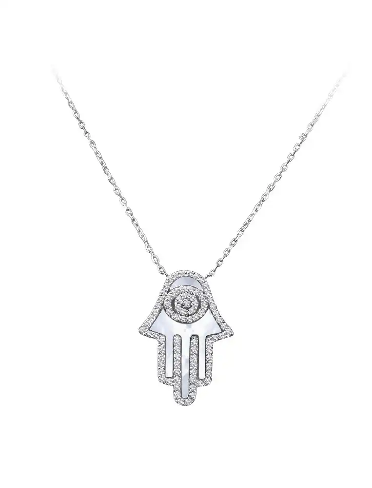 Mother Of Pearl And Diamond Hamsa Necklace