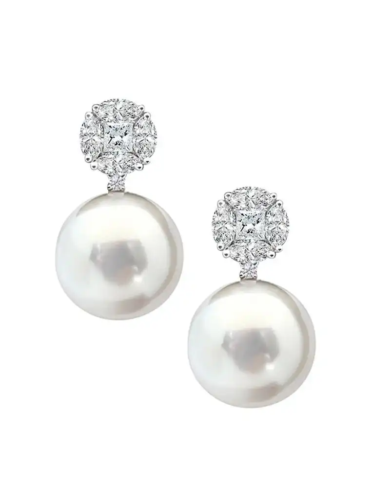 Pearl Drop Diamond Stud Earrings