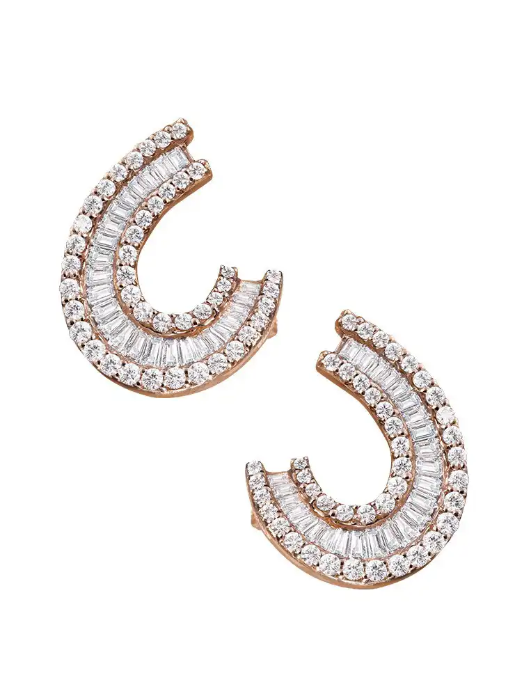 Rose Gold And Diamond Baguette Shell Motif Earrings