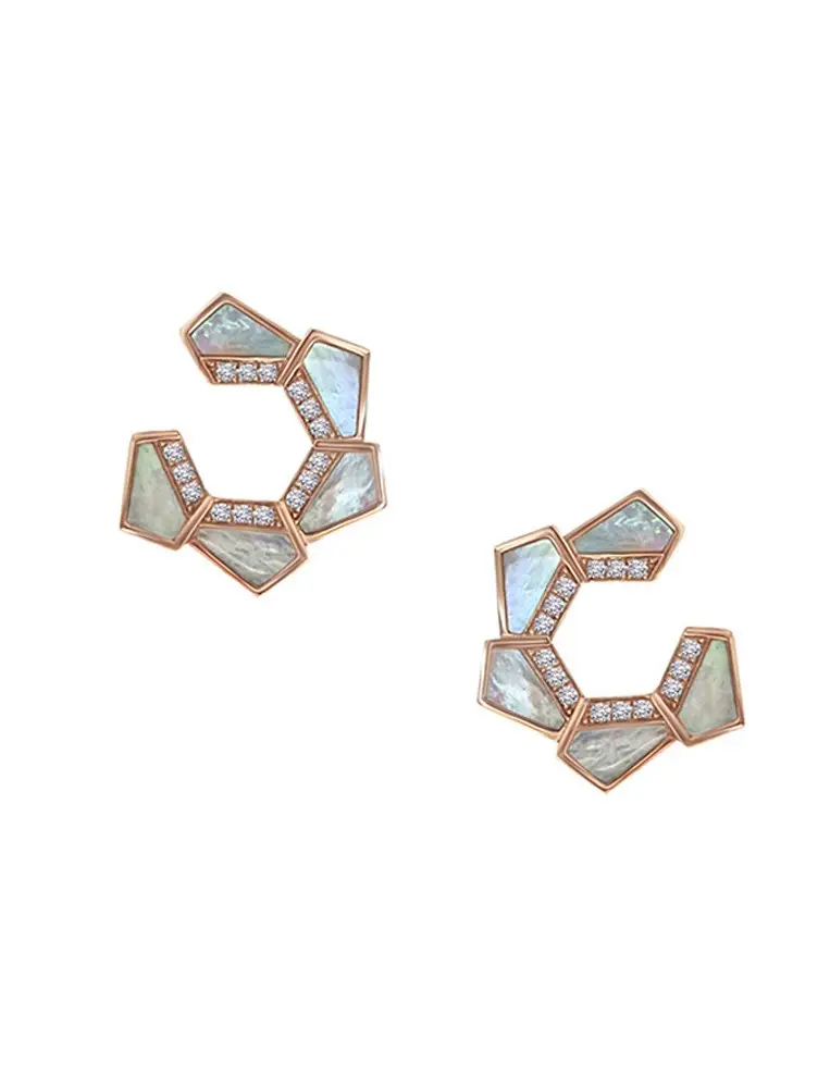 Rose Gold Diamond And Shell Earrings