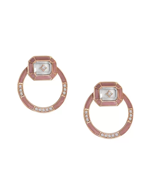 Rose Gold Pink Enamel And Topaz Earrings