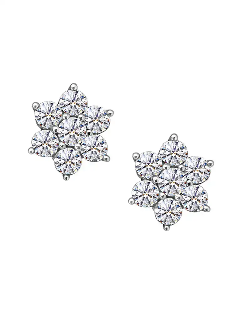 Round Diamond Flower Studs Earrings