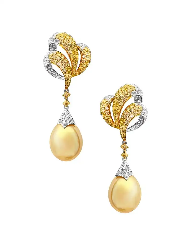 White And Fancy Diamond Golden Pearls