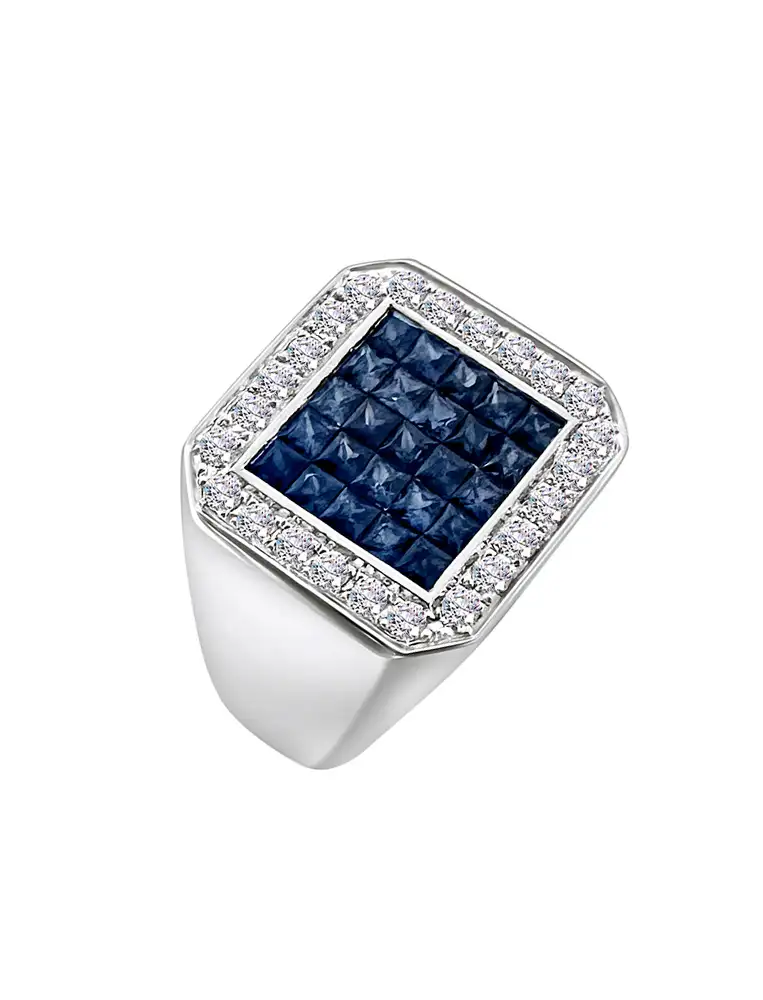 Gents sapphire and diamond pinky ring