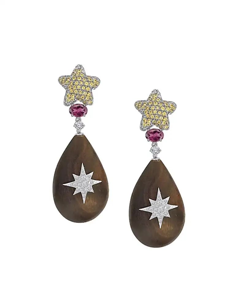 Sapphire And Diamond Star Ebony Drop Earrings
