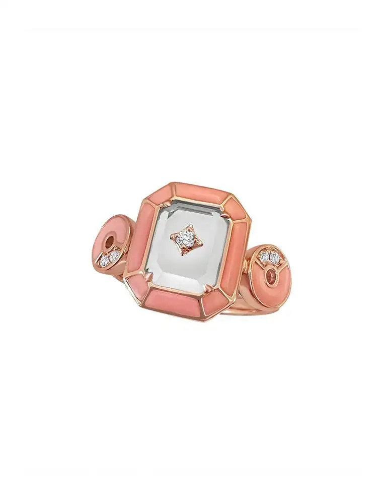 Topaz And Pink Enamel Ring
