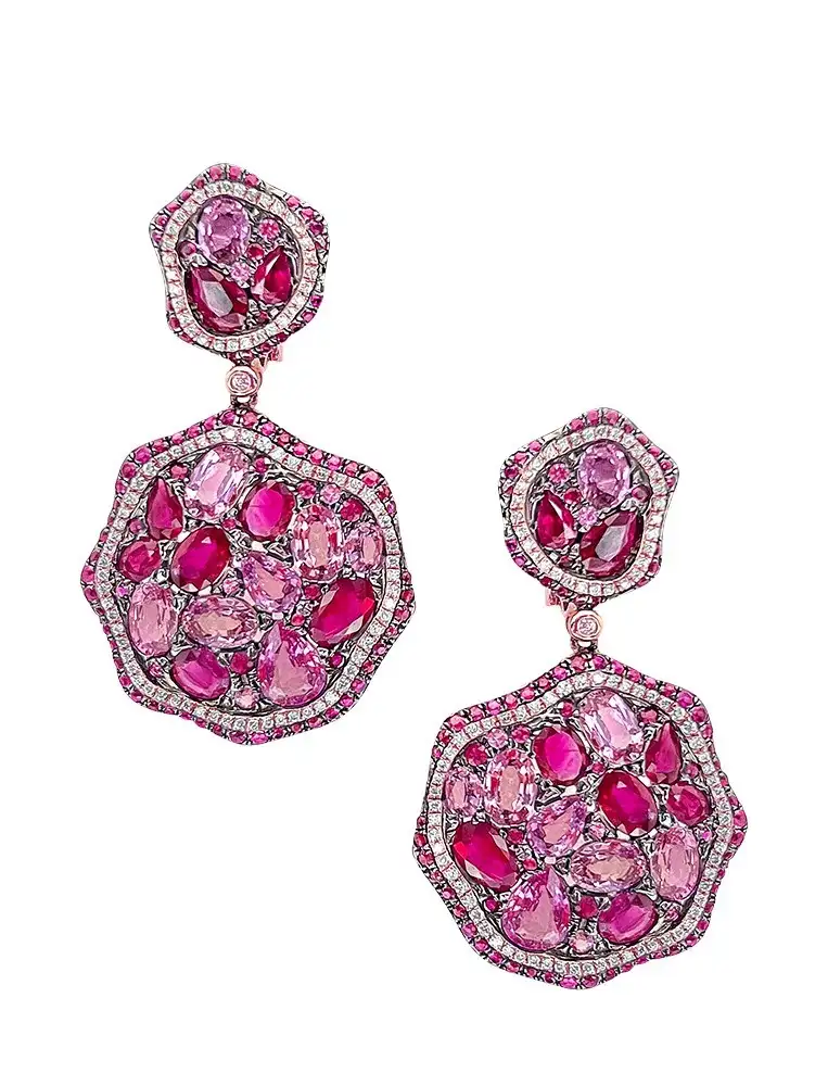 Ruby And Pink Sapphire Bubble Earrings