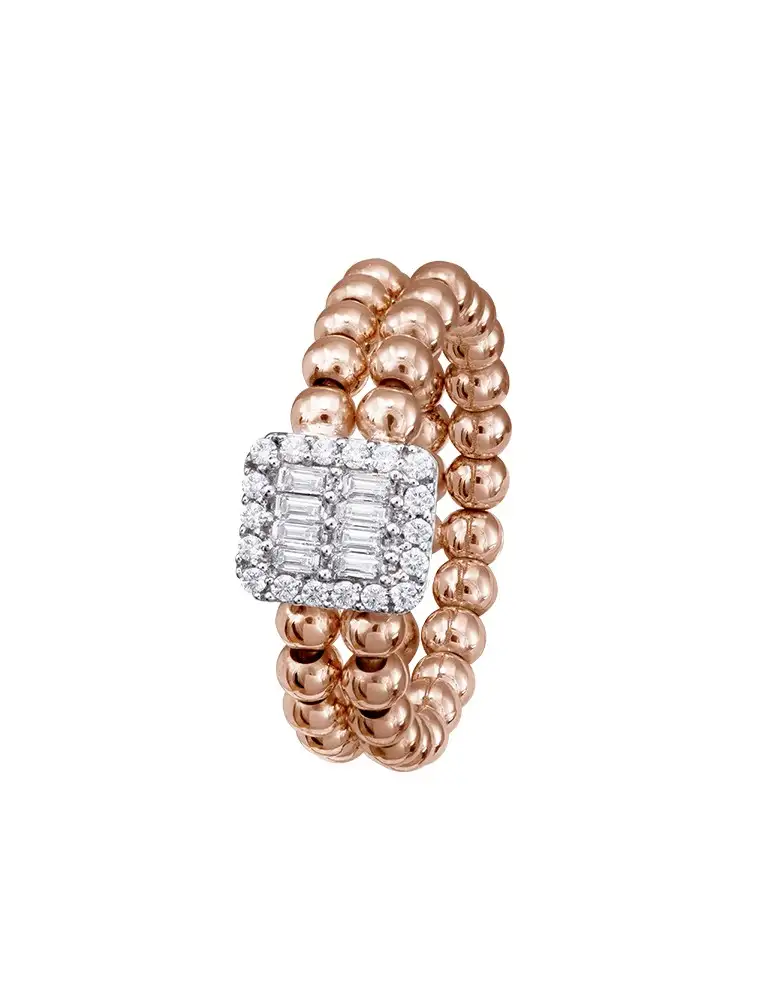 Rose Gold Bead And Diamond Double Row Ring