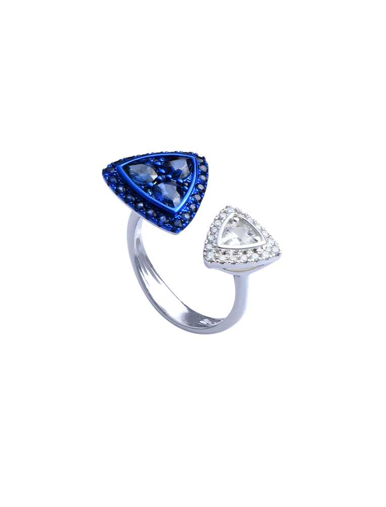 Blue and White Sapphire Duo Ring